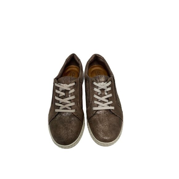 Clarks Collection Lace-Up Sneakers Perforated Metallic Brown Bronze Leather 8 - Picture 10 of 16